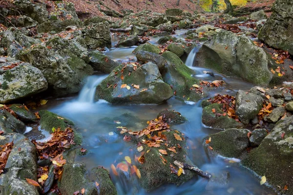 Kleine, snelle beek in een herfst bergen — Stockfoto