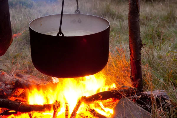 Touristic cauldron on a fire