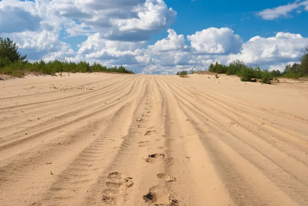 Deserto arenoso e um céu nublado — Fotografia de Stock