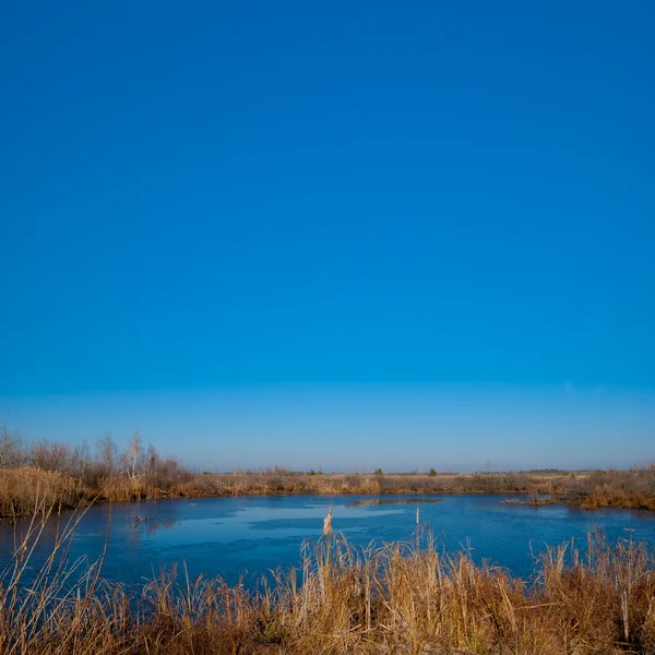 Pequeño lago bajo un cielo azul — Foto de Stock