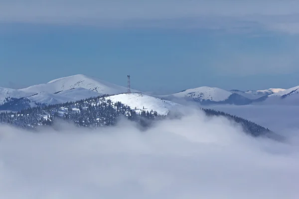 Montagne invernali sopra una nebbia — Foto Stock