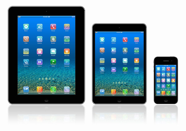 Tablets pc and mobile telephone on white background