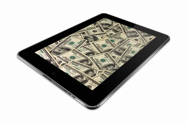 TabletPC med dollar på skärmen — Stockfoto