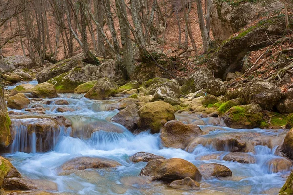 Su cascades bir dağ nehir üzerinde — Stok fotoğraf