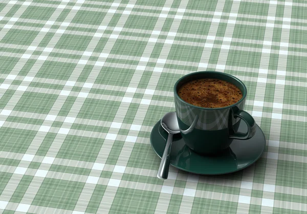 Fincan kahve masa örtüsü ile tabloda — Stok fotoğraf