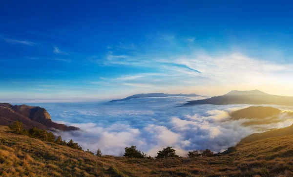 Horské údolí v husté mraky — Stock fotografie