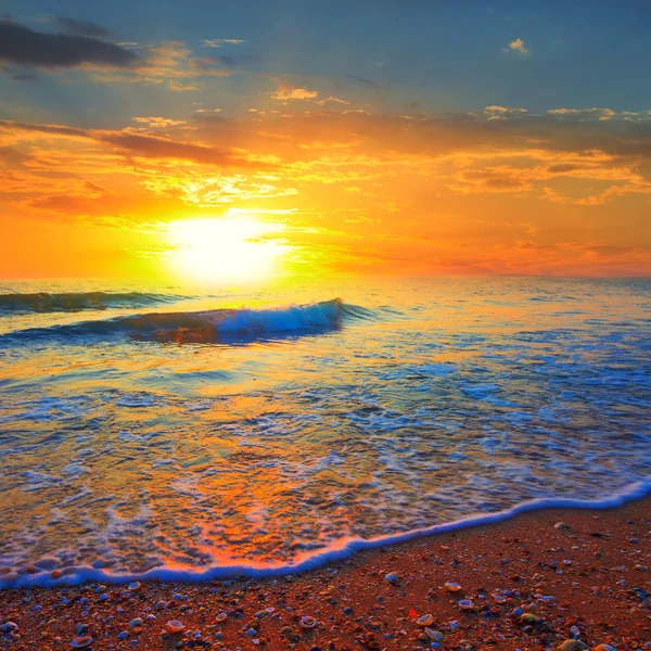 Wunderschöne Meeresküste beim dramatischen Sonnenuntergang — Stockfoto
