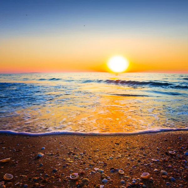 Bel tramonto su una costa di mare — Foto Stock