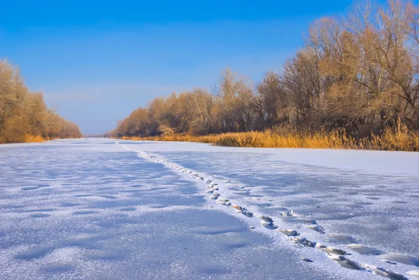 Zimní zamrzlou řeku — Stock fotografie