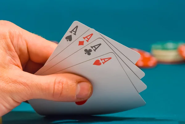 Playing cards in a people hand — Stock Photo, Image