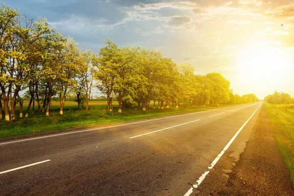 Route asphaltée au coucher du soleil — Photo