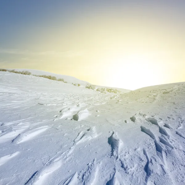 Collines d'hiver au coucher du soleil Image En Vente