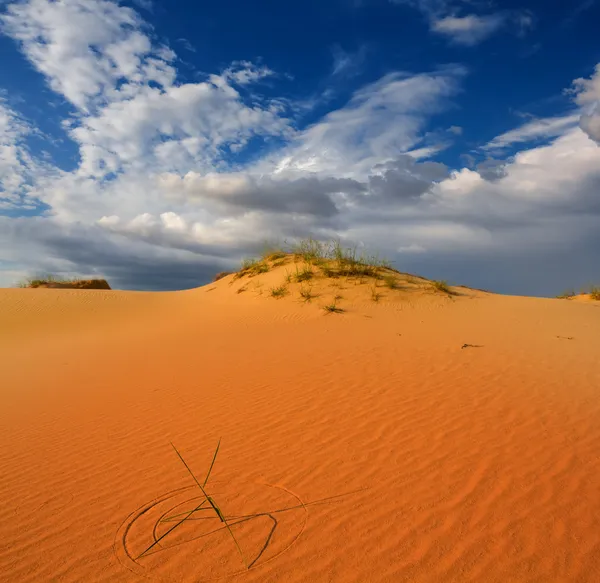 Désert de sable rouge sous un ciel nuageux — Photo