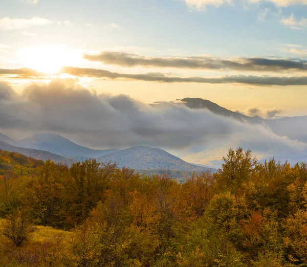 Mountain Valley Red Autumn Forest Sunset — Stock Photo, Image