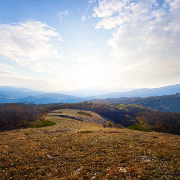 Vista Desde Meseta Montaña Hasta Puesta Sol Brillante — Foto de Stock