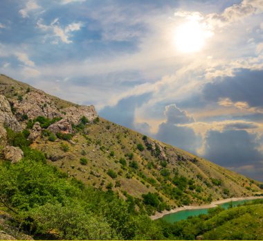 green mountain at the sunny day, natural travel scene