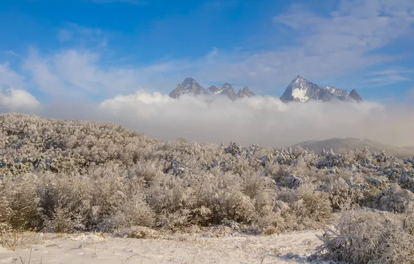 Mountain Valley Snow Winter Outdoor Travel Scene — Stockfoto