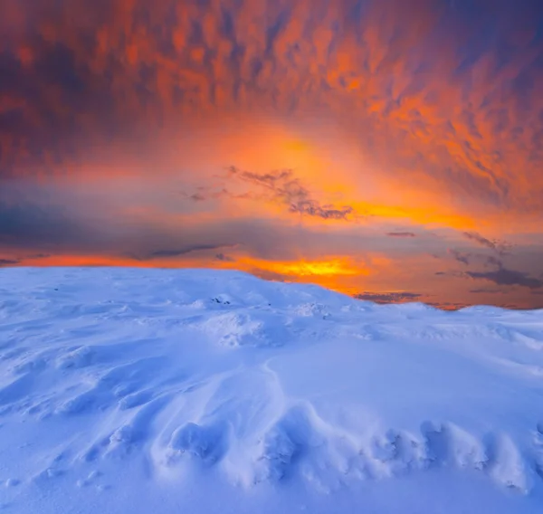 Winterliche Schneebedeckte Ebene Der Dämmerung Saisonale Outdoor Szene — Stockfoto