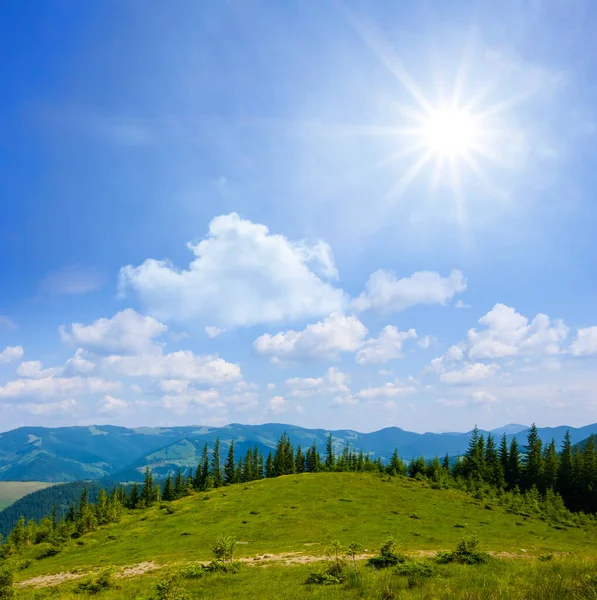 Grüner Berg Unter Wolkenverhangenem Himmel Sommertag — Stockfoto