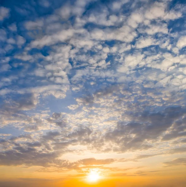 Dramatický Západ Slunce Modrém Oblačném Pozadí Oblohy Přírodní Večerní Scéna — Stock fotografie