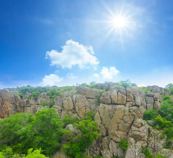 Fiume Che Scorre Attraverso Canyon Pietroso Tra Praterie Verdi — Foto Stock