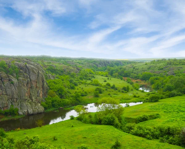 River Rushing Stony Canyon Green Prairies — Stock Photo, Image