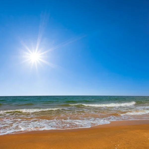 Spiaggia Mare Sabbioso Nella Calda Giornata Estiva Soleggiata Scena Estiva — Foto Stock