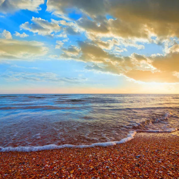 Piaszczysty Bech Morski Zachodzie Słońca Letnia Scena Wakacji Nad Morzem — Zdjęcie stockowe