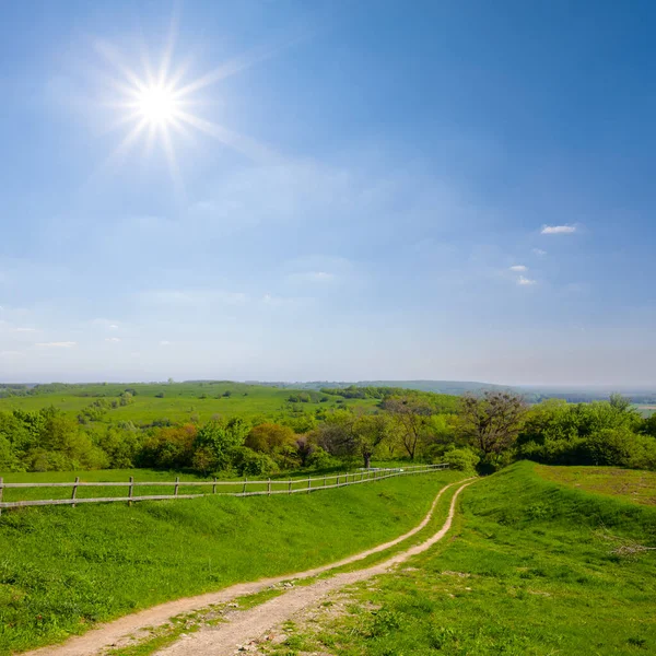 Green Prairie Ground Road Sunny Day Summer Countryside Rural Landscape — Stock fotografie