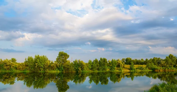 Тиха Літня Річка Лісом Узбережжі — стокове фото