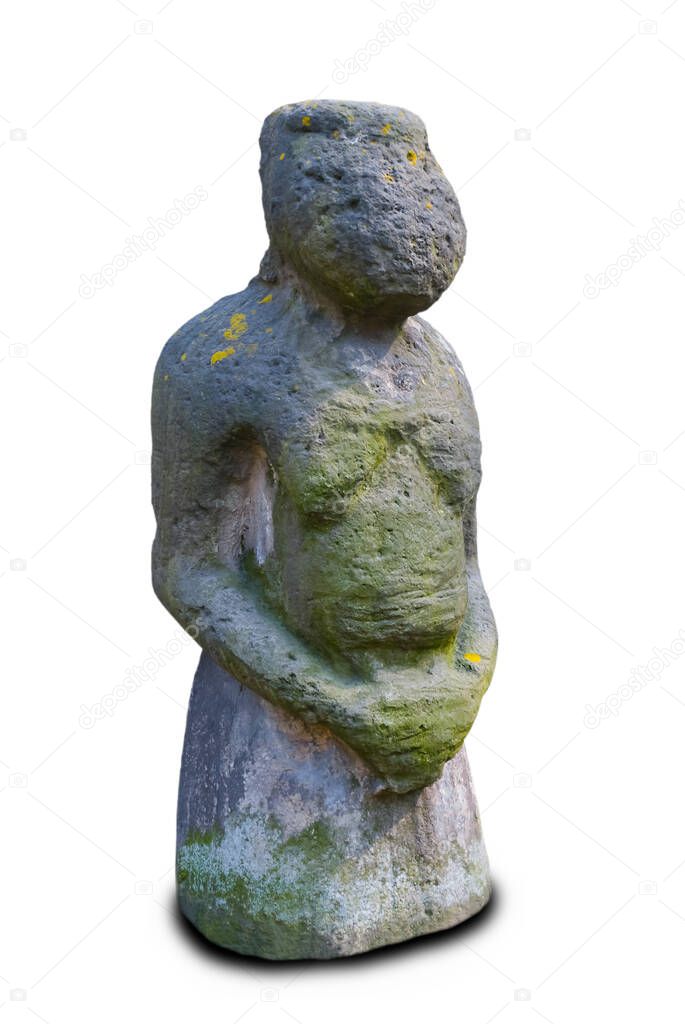old ancient stony statue isolated on white background