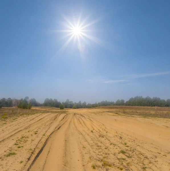 Road Wide Sandy Desert Hot Sunny Day — Zdjęcie stockowe