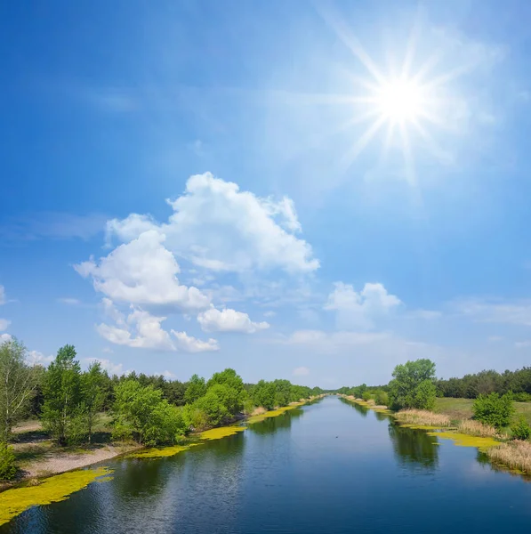 Irrigational Channel Summer Sunny Day Land Irrigation Green Industrial Scene — стоковое фото