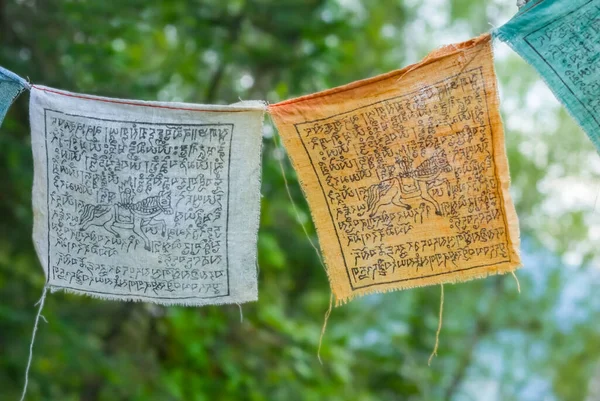 Closeup Ethnic Religious Sign Cloth Forest — Stockfoto