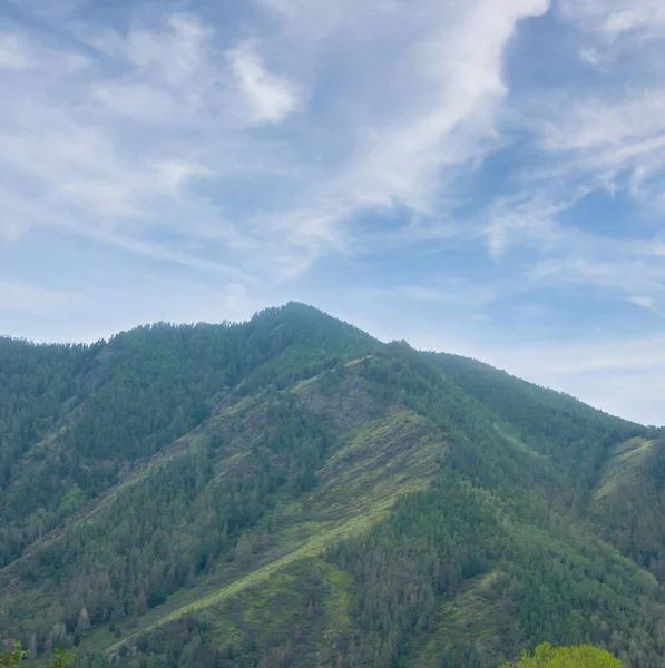 Green Mountain Chain Blue Cloudy Sky — Stockfoto
