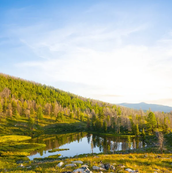 Green Mountain Valley Sunset Beautiful Mountain Travel Landscape — Stok fotoğraf