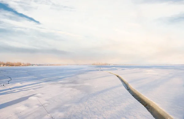 Rozen River Covered Snow Sunset — Fotografia de Stock