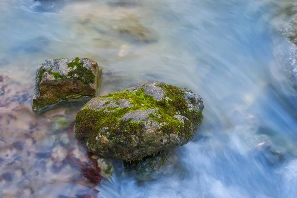 Zbliżenie Górska Rzeka Pędzi Nad Kamieniami — Zdjęcie stockowe
