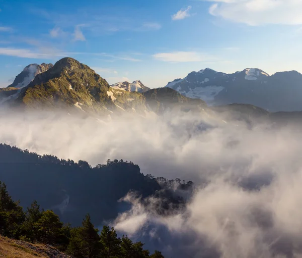 Bergtal Dichtem Nebel Und Wolken — Stockfoto