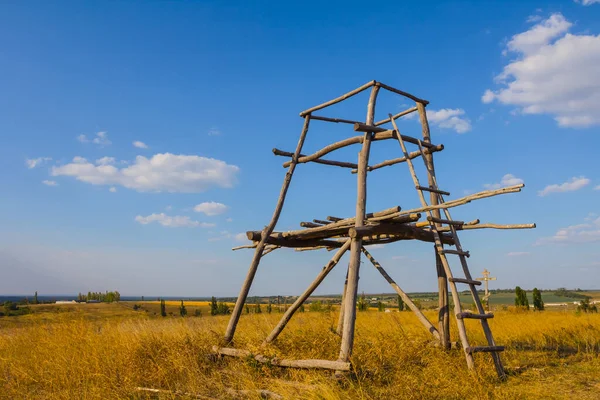 Oude Houten Structuur Tussen Prairie Etnisch Landelijk Tafereel — Stockfoto