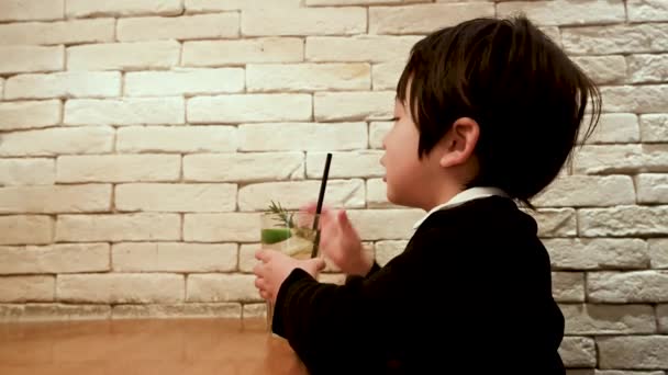 Boy Drinking Homemade Drink — Vídeo de Stock