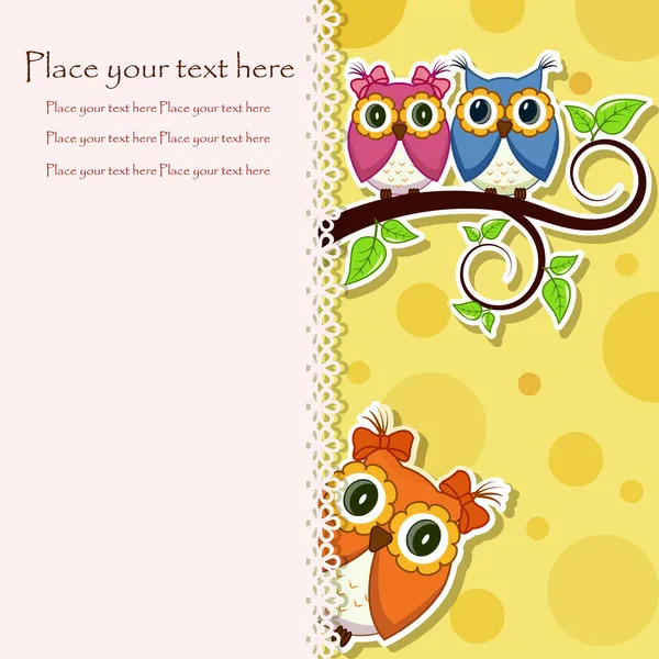 Postcard from the owls on a branch — Stock Vector
