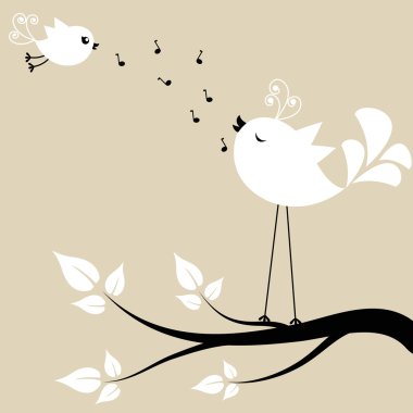 Two white birds on a branch clipart