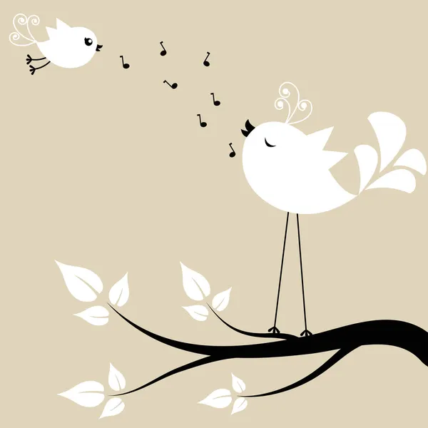 Dois pássaros brancos em um ramo — Vetor de Stock