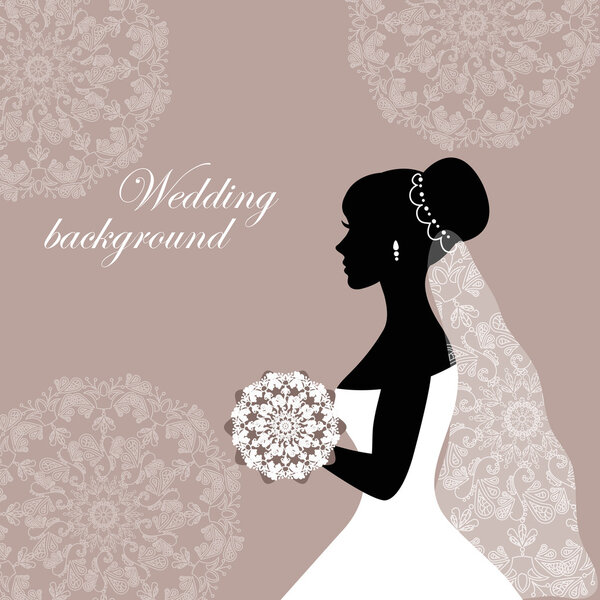 Beautiful bride with lace on a gray background