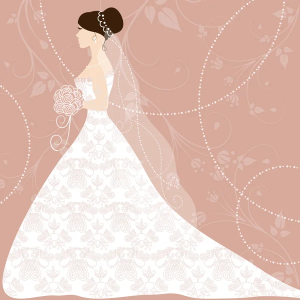 Beautiful bride on pink background — Stock Vector