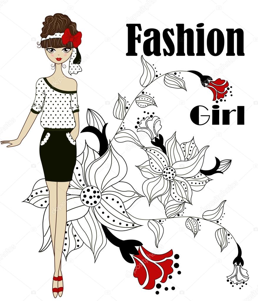 Fashionable girl on the floral background