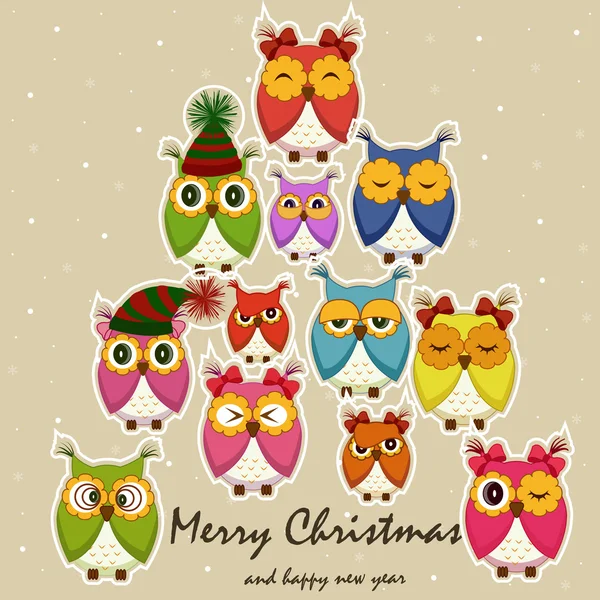 Tarjeta de Navidad con búhos — Archivo Imágenes Vectoriales