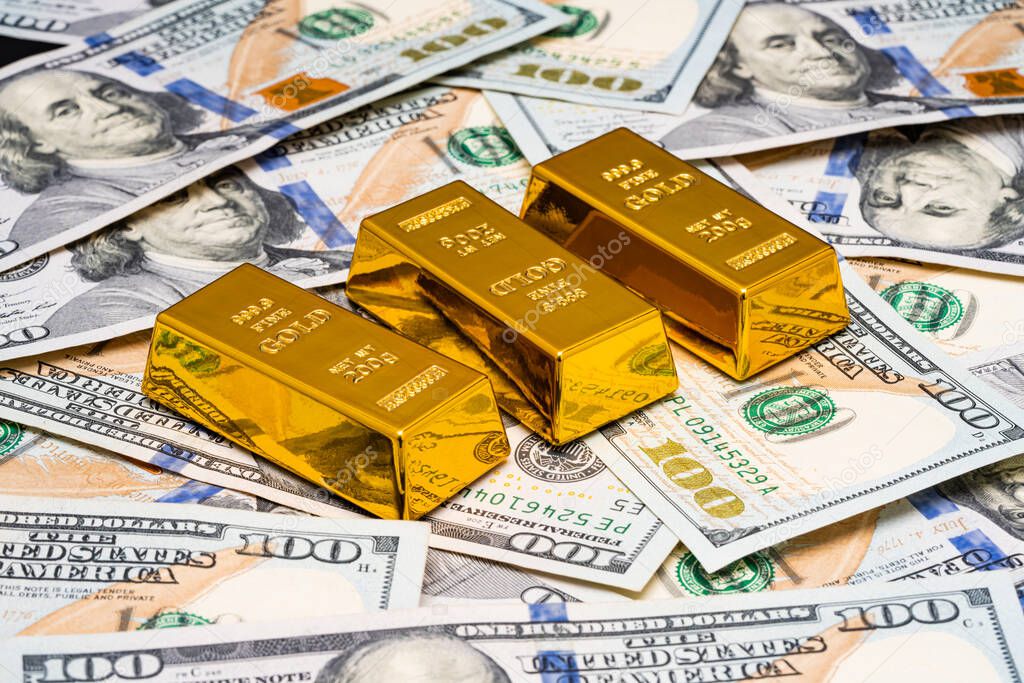 Gold Bars on Dollar Banknotes