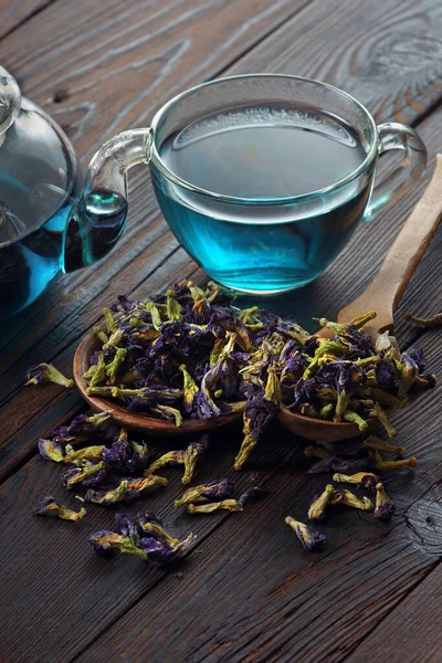 Butterfly pea flower blue tea. Healthy detox herbal drink. close up